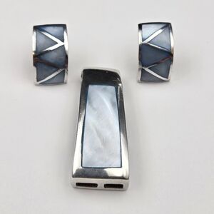 Sterling Silver MOP Inlay Mosaic Earrings & Pendant Set